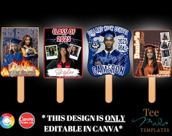 Graduation Fan Template, Canva Template, Custom Grad Favors, Grad 2025, Editable Hand Fan, DIY Graduation Fan 2025, Paddle Fan, High School