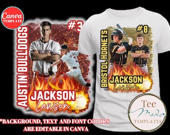 Baseball Shirt Design with Flames, Canva Template, Editable Gameday tshirt, Senior Sports Shirt, Personalized t-shirt, Sublimation, DTF, DTG