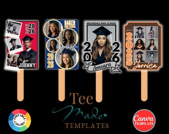 Plantilla de abanico de graduación, plantilla de Canva, recuerdos de graduación personalizados, graduación 2026, abanico de mano editable, abanico de graduación DIY 2026, abanico de paleta, escuela secundaria