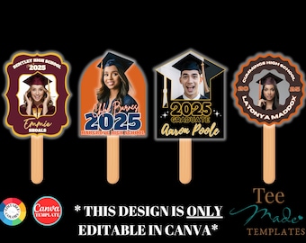 Plantilla de abanico de graduación, plantilla de Canva, regalos de graduación personalizados para hacer uno mismo, graduación 2025, abanicos de mano editables, abanico de graduación 2025, abanico de paleta, escuela secundaria