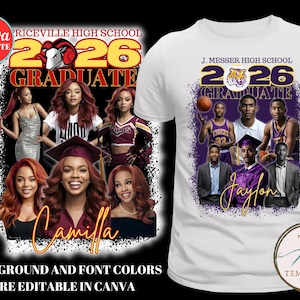 Grad Shirt Template, Canva Graduation Shirt, Mascot, 2026 Grad T-shirt, Editable Template, Customize Bootleg Tee, Sublimation Tshirt, DIY image 1