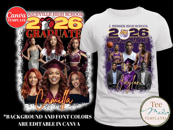 Grad Shirt Template, Canva Graduation Shirt, Mascot, 2026 Grad T-shirt, Editable Template, Customize Bootleg Tee, Sublimation Tshirt, DIY