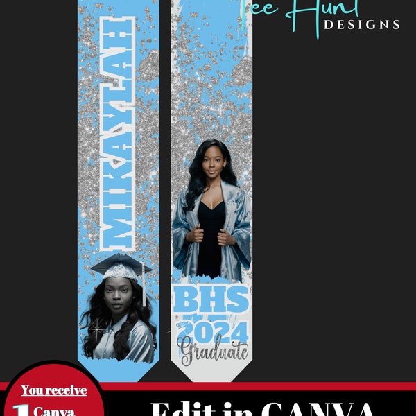 Graduation Stole Template, Custom Graduate Stole, Graduation Sash, Personalized Canva Template, Grad png design, 2024 High School Graduation