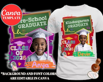 Kindergarten Graduation Shirt Template, Prek, Preschool, Editable Canva Template, 2025 Grad T-shirt, Customize, Sublimation, DIY Shirt