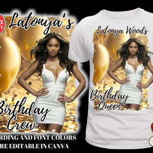 Birthday tshirt Template w/ Balloons, Bday Queen, Bootleg shirt, Canva Template, Custom Bday Crew Design, Changeable Font, Sublimation, DTF