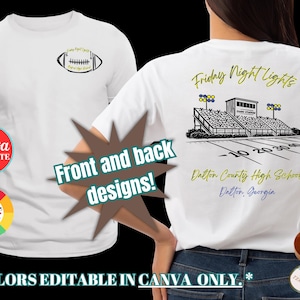 Friday Night Lights Gameday Shirt Design, Canva Template, Football Mom tshirt, Change Colors, Personalized High School t-shirt, Spirit Wear