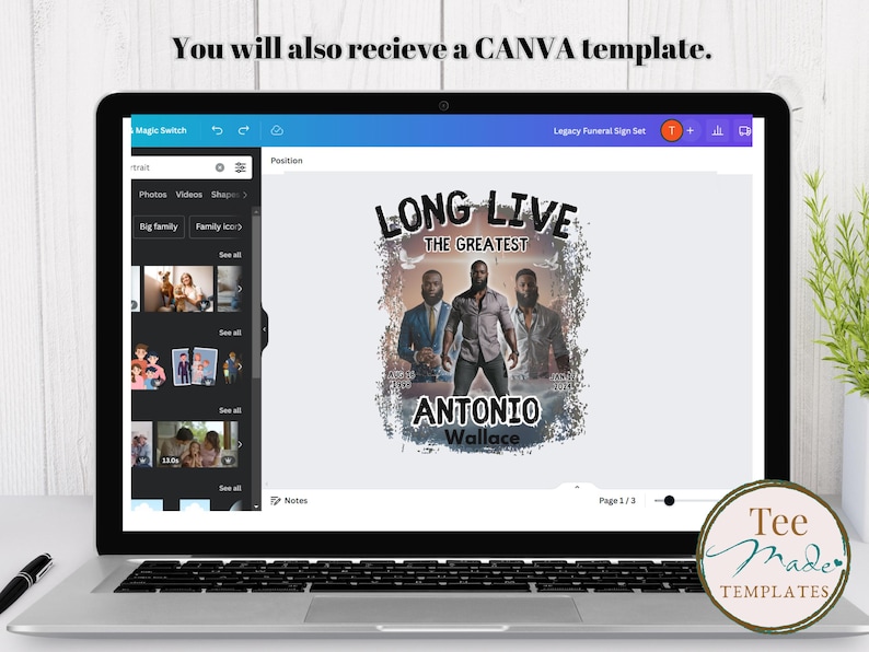 Memorial tshirt Design PNG and Canva Template, In Loving Memory Design, Rest in Peace, Long Live the Greatest, Sublimation Funeral Design image 2