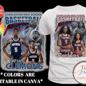 Basketbalshirtontwerp, canvassjabloon, bewerkbare gameday-t-shirt, seniorenavondshirt, gepersonaliseerd T-shirt, sublimatie, DTF, slepen en neerzetten afbeelding 1
