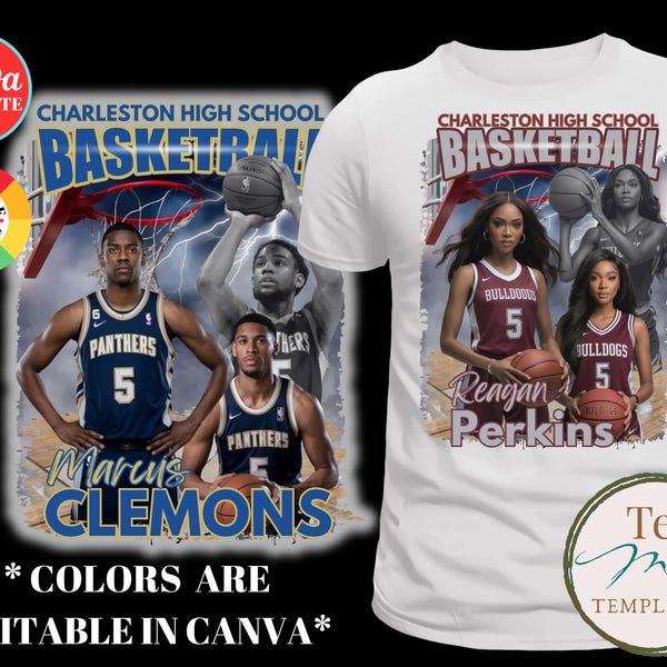 Basketball-Shirt-Design, Canva-Vorlage, bearbeitbares Spieltag-T-Shirt, Senioren-Nacht-Shirt, personalisiertes T-Shirt, Sublimation, DTF, Ziehen und Ablegen