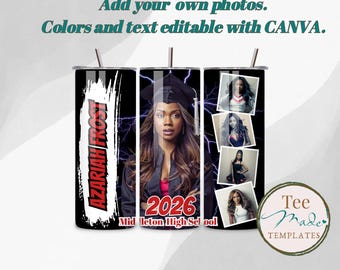 Graduation Tumbler Template, Photo Tumbler Wrap, Graduation Gift, Personalized Canva Template, Grad Picture Cup, 2026 High School Graduation
