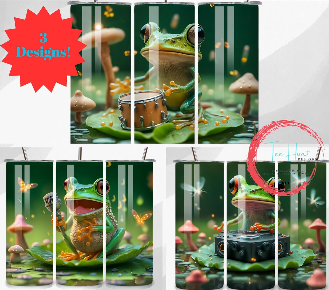 Funny Tumbler Wrap for Musician, Cute Frog Design Png, 20 Oz Skinny ...