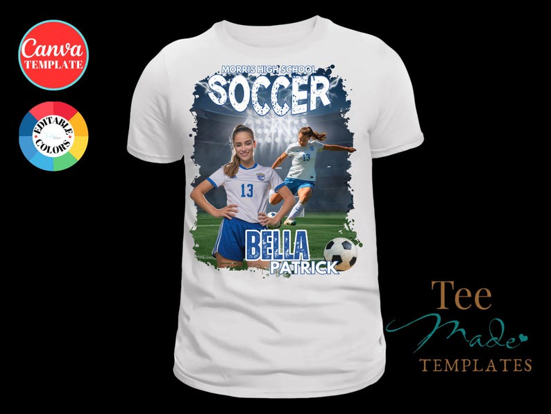 Soccer Shirt Design, Canva Template, Editable Gameday tshirt, Senior Night Shirt, Personalized t-shirt, Sublimation, DTF, Drag and Drop image 2