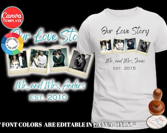Anniversary Shirt with Photo, Vintage Polaroid, Matching Couples Shirt, Love Story, Canva Template, Personalized Name and Photo, Editable