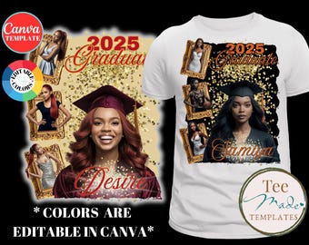 Class of 2025, afstudeershirt, canvassjabloon, fotoshirt slepen en neerzetten, T-shirt afstudeerder, bewerkbaar, aangepast T-shirt, sublimatiet-shirt, DIY, DTF