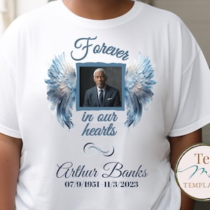 Angel Wings Memorial T-Shirt, Blue, In Loving Memory, Rest in Peace, Funeral Remembrance, Missing loved one, Sublimation Photo Tee, RIP png