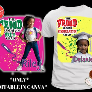 Kindergarten Graduation Shirt Template, Prek, Preschool, Editable Canva Template, 2025 Grad T-shirt, Customize, Sublimation, DIY Shirt