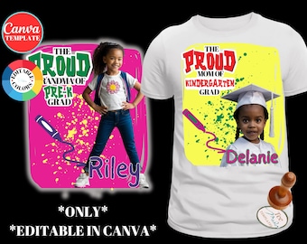 Kindergarten Graduation Shirt Template, Prek, Preschool, Editable Canva Template, 2025 Grad T-shirt, Customize, Sublimation, DIY Shirt