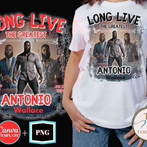 Memorial tshirt Design PNG and Canva Template, In Loving Memory Design, Rest in Peace, Long Live the Greatest, Sublimation Funeral Design image 1