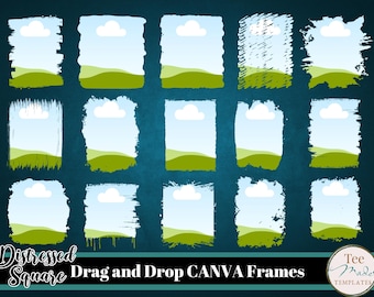 Canva Frames Templates, Distressed Square Frame Bundle, Customizable Canva Fames, Canva Picture Frame, Drag & Drop Frames, Digital Download