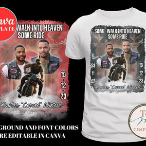 バイカー用メモリアルTシャツ、亡くなったバイクライダーのための葬儀用シャツ、CANVAテンプレート、安らかに眠る写真入りシャツ、昇華転写、RIP、DTF
