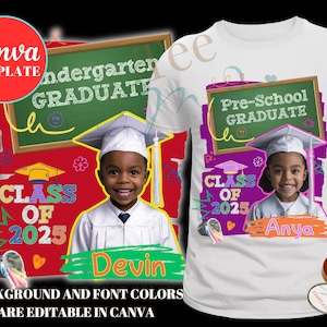 Kindergarten Graduation Shirt Template, Prek, Preschool, Editable Canva Template, 2025 Grad T-shirt, Customize, Sublimation, DIY Shirt
