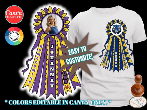 DIY Homecoming Mum, Homcoming Shirt, Easy Canva Template, Football  tshirt, Friday Night Lights Change Color, Custom High School Spirit Wear
