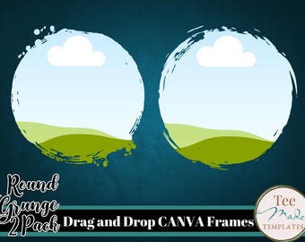 Canva Frames Templates Round, Distressed Square Frame 2 Pack, Customizable Canva Fames, Canva Picture Frame, Drag & Drop Frames, 10 for 10