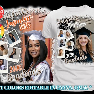 May include: White t-shirt featuring a graduation design. The design includes the text "Congrats Alyssa Paxton 2026 Graduate" with a photo of a graduate. The design also includes a photo collage and the text "Congrats Jasmine Jones 2026 Graduate".