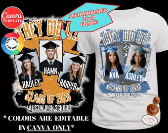 Class of 2026, Graduation Shirt, Canva Template, Sibling Grads, Twins, Triplets, Pics, Photo Shirt, Grad T-shirt, Editable, Sublimation, DIY