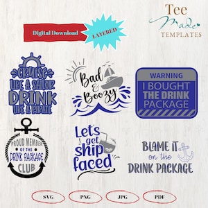 クルーズドリンクパッケージSVG、面白いバケーションデザイン、バケーションシャツ、クルーズ酒、飲酒、クリカットシルエット、ドリンクパッケージを購入しました