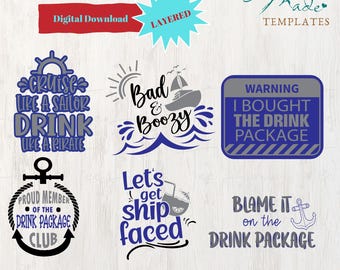 Pakiet napojów na rejs svg, zabawny projekt wakacyjny, pasująca koszulka wakacyjna, rejs alkoholowy, picie, sylwetka Cricut, kupiłem pakiet napojów