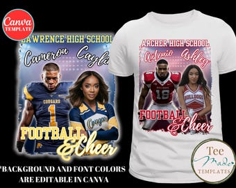 Football and Cheer Tshirt Design, Canva Template, Editable Gameday tshirt, Changeable Colors, Personalized High School t-shirt , Sublimation