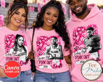 Pink Shirt Design | Pink Out Canva Template | Personalized Breast Cancer Awareness Sports Photo Tshirt