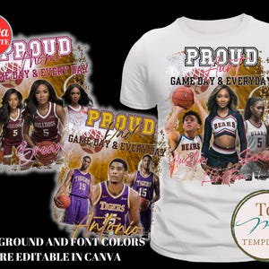 Proud Mom Basketball Shirt Design, Canva Template, Editable Gameday tshirt, Changeable Colors, Personalized t-shirt , Sublimation, DTF, DTG image 1