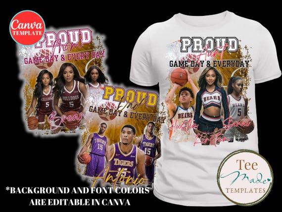 Proud Mom Basketball Shirt Design, Canva Template, Editable Gameday tshirt, Changeable Colors, Personalized t-shirt , Sublimation, DTF, DTG