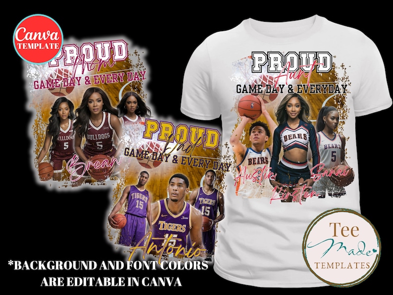 Proud Mom Basketball Shirt Design, Canva Template, Editable Gameday tshirt, Changeable Colors, Personalized t-shirt , Sublimation, DTF, DTG image 1