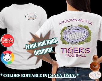 Saturday Gameday Shirt Design, Canva Template, College Football Fan tshirt, Stadium, Change Colors, Custom t-shirt, Front Back, Spirit Wear