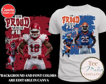 Proud Mom Football Shirt Design, Canva Template, Editable Gameday tshirt, Changeable Colors, Personalized t-shirt , Sublimation, DTF, DTG