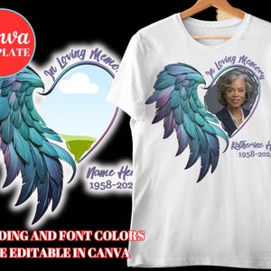 Angel Wings Memorial, In Loving Memory T-shirt, hartcanva-sjabloon, rust in vrede, sublimatieontwerp, gevederde vleugels, DIY-fotoshirt
