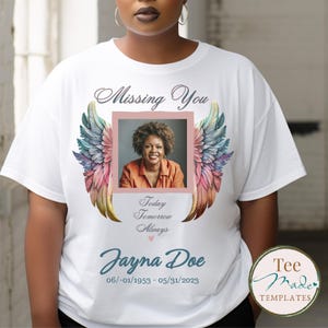 Angel Wings Memorial T-Shirt, In Loving Memory, Rest in Peace, Funeral & Remembrance, Missing loved one, Sublimation Photo Shirt, RIP png