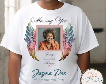 Angel Wings Memorial T-Shirt, In Loving Memory, Rest in Peace, Funeral & Remembrance, Missing loved one, Sublimation Photo Shirt, RIP png