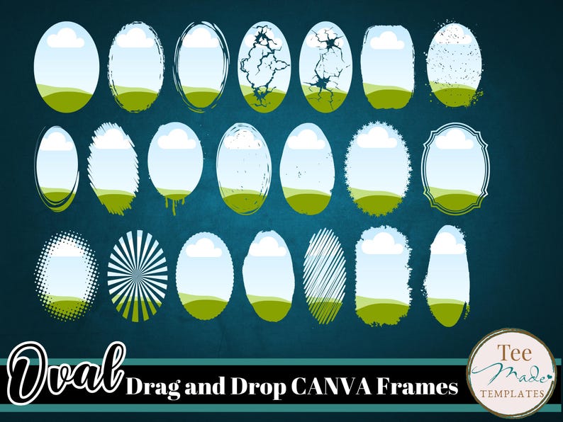 21 Canva Frames Templates, Distressed Oval Frame Bundle, Customizable ...