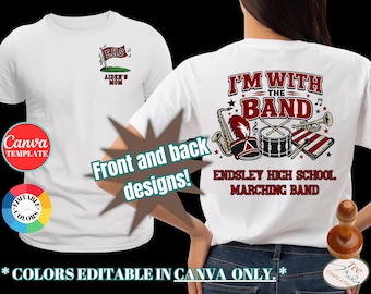 Marching Band Canva Template Bundle | 2 Editable Band Mom Designs | Front & Back Shirt Design | School Spirit Wear | Band Parent Shirt