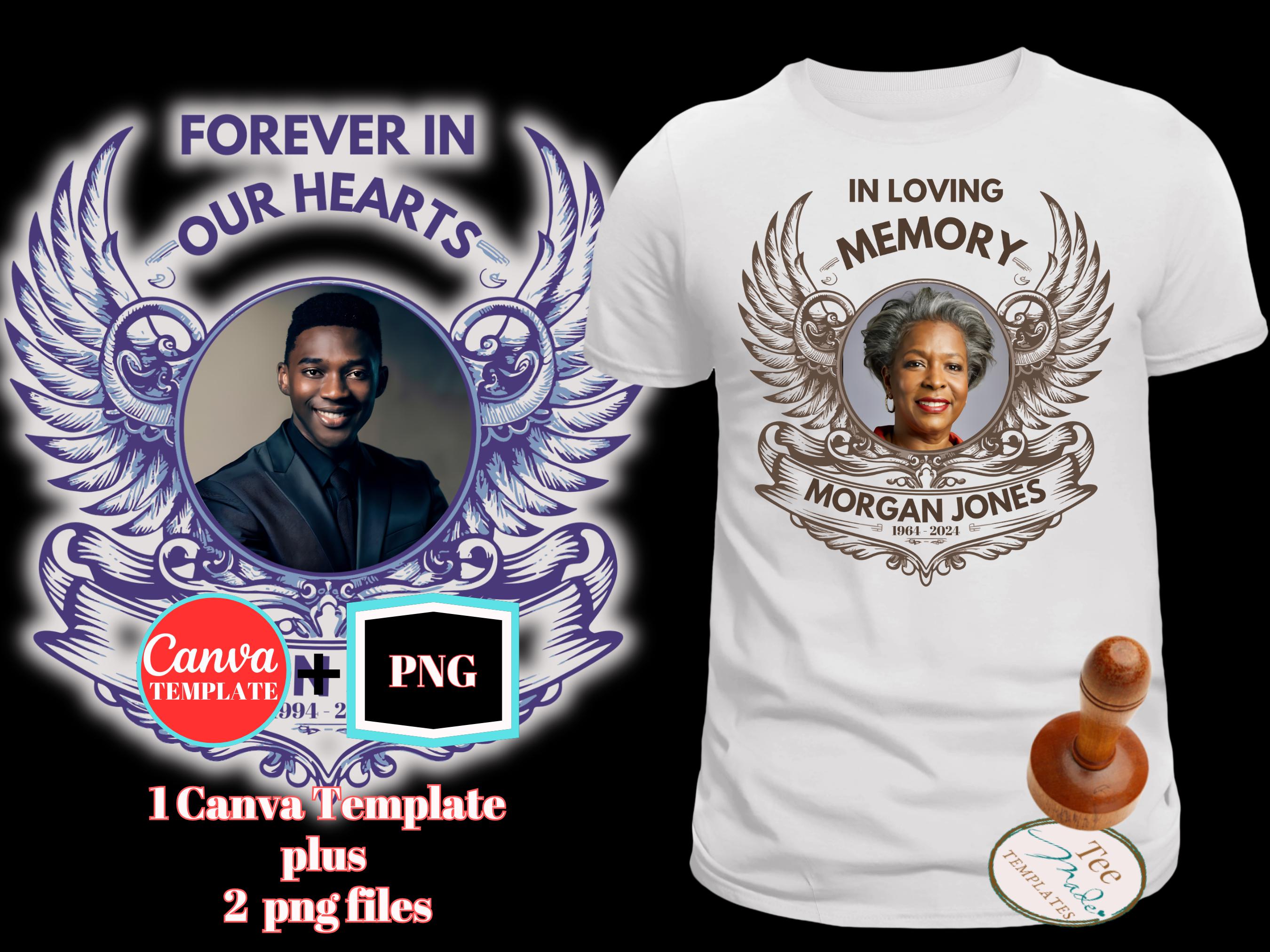 Angel Wings Memorial T-Shirt Template png, In Loving Memory, Rest in Peace, Funeral Design, Missing loved one, Sublimation Photo Shirt