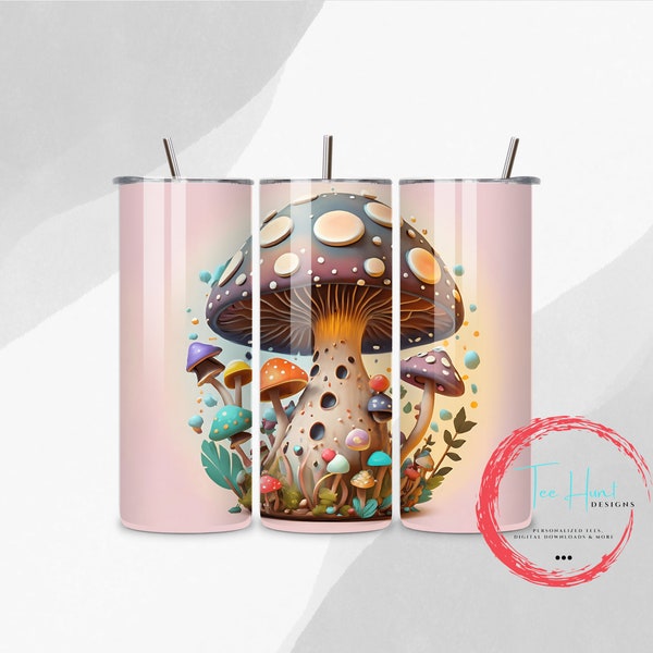 Mushroom Tumbler Wrap, 20 oz Skinny Tumbler Wrap, Cute Toadstool Sublimation Design, Instant Download, Digital Download PNG, Straight Taper