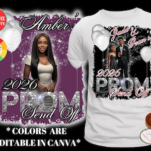 Prom Send Off TShirt Design, DIY Canva Template, Editable 2026 Prom t-Shirt Template,  Drag & Drop, Customizable Sublimation Design, DTF DTG