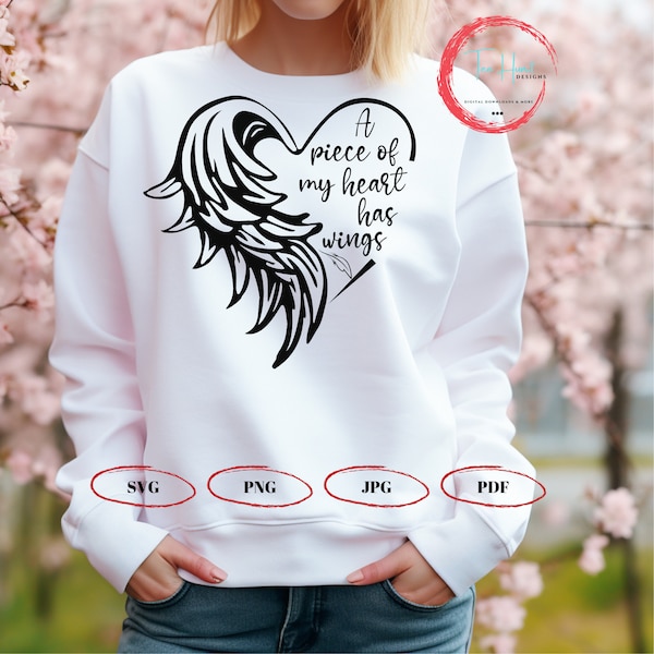 Memorial Angel Wings svg, Piece of My Heart has Wings, Angel in Heaven, Memorial Shirt, Grief Gift, In Memory Shirt, Loving Memory, RIP png