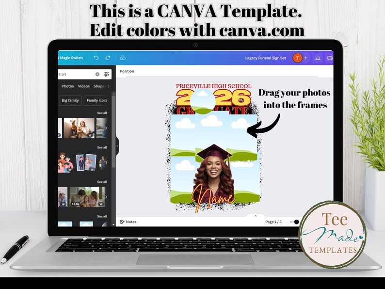 Grad Shirt Template, Canva Graduation Shirt, Mascot, 2026 Grad T-shirt, Editable Template, Customize Bootleg Tee, Sublimation Tshirt, DIY image 3