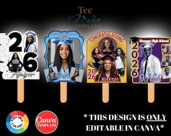 Paquete de plantillas de abanicos de graduación, plantilla de Canva, recuerdo de graduación personalizado, graduación 2026, Cricut, abanico de mano editable, bricolaje, abanico de paleta, escuela secundaria