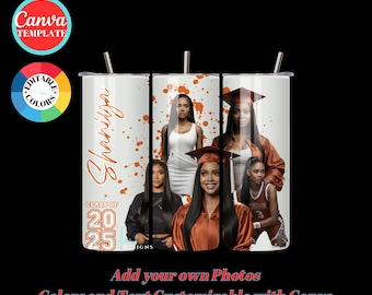Graduation Cup Template, Photo Tumbler Wrap, Graduation Gift, Personalized Canva Template, Frame, Grad Picture, 2025 High School Graduation